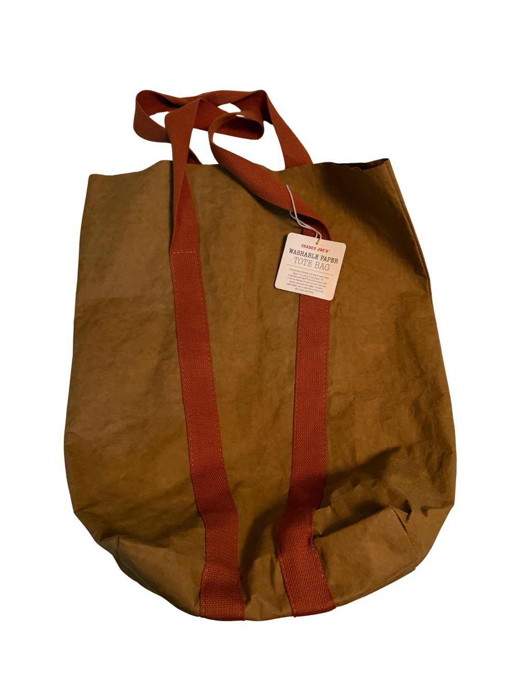 Washable Paper Tote Bag in Brown with Rust Straps